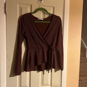 Caution To The Wind Brown Striped Wrap Blouse